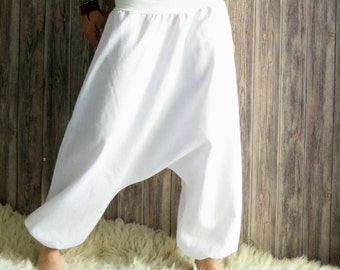 Wide white linen trousers for women, casually elegant harem trousers made of linen for summer