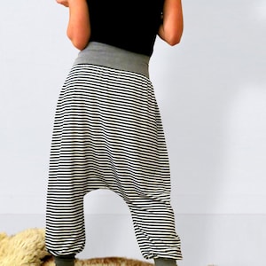 Striped harem pants black white  casual, bloomers,  loose bottom, sarouel, drop crotch pants, striped pants, stripes,  pirates pants