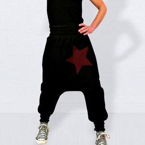 Baggy sweat pants, black harem pants with a star, harem pants plus size, harem pants women, loose pants, drop crotch pants, wide leg pants