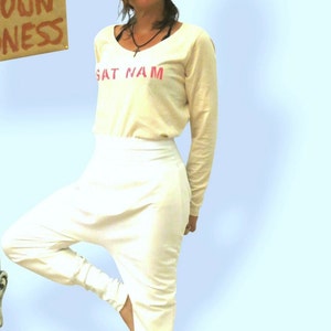 RISERVATO per ELKE ****Pantaloni da yoga bianchi in jersey, Kundalini Yoga, pantaloni harem bianchi, sarouel, pantaloni da jogging, pantaloni bianchi larghi,