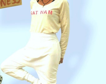 RESEVED for ELKE*****White yoga pants made of jersey with cuffs, Kundalini yoga,  white harem pants