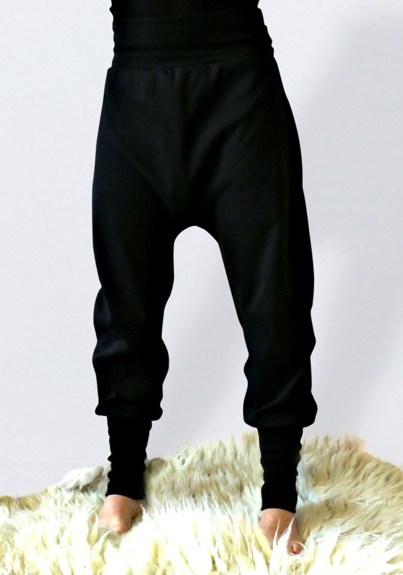 Black Yoga Pants Made of Jersey With Cuffs Black Harem Pants Etsy