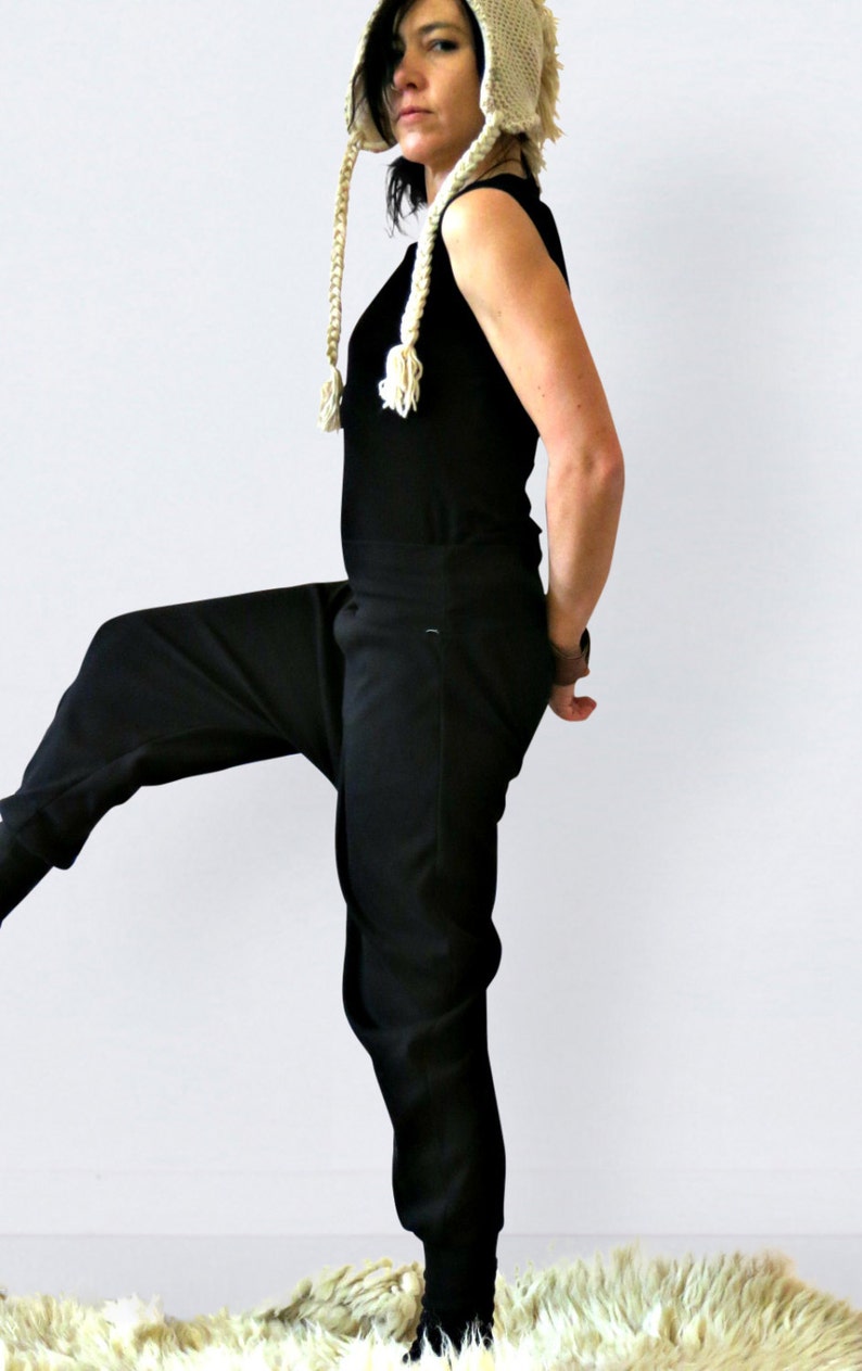 Black Yoga Pants Made of Jersey With Cuffs Black Harem Pants Etsy