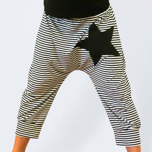 Striped pants black and white made of jersey with a star, striped pants black & white, pants stripes, women black white image 3