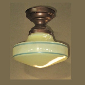 Custard Glass Globe with Bungalow Green Stripes c.1920s