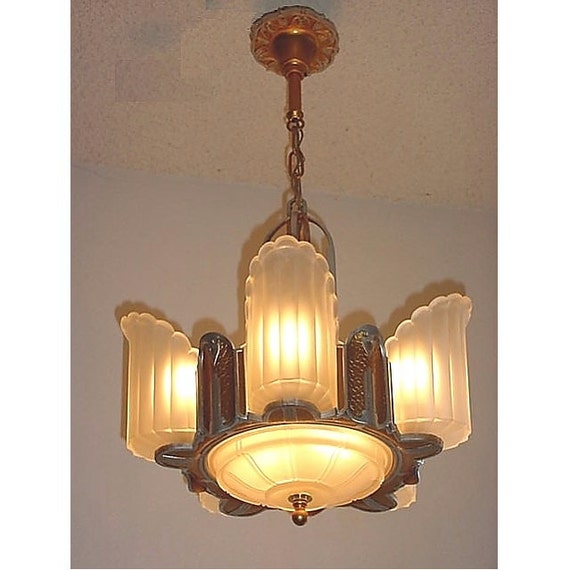 6 Light Vintage Art Deco Lighting Fixture Etsy