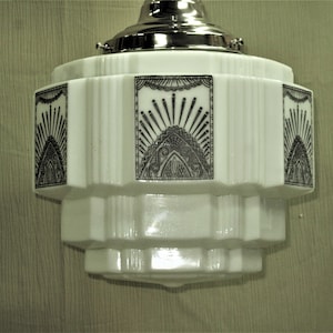 Large Skyscraper Deco Globes with Black Design, vintage lights