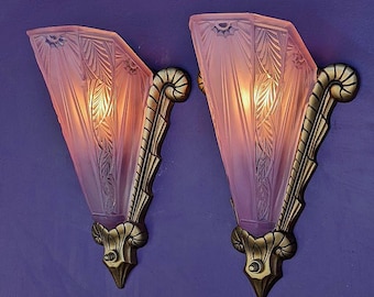 Consolidated Slip Shade Vintage Sconces Pair