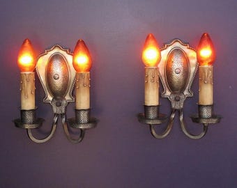 Vintage Silver Plated (?) Hammered Wall Sconces