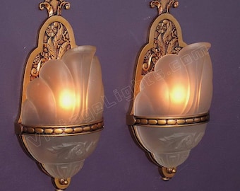 Vintage Pair Slip Shade Sconce Lights