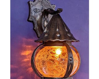1930s Vintage Porch Light with Clear Crackle Glass Globe
