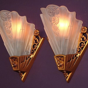 Pair Lightolier Art Deco Bungalow Wall Sconces, vintagelights