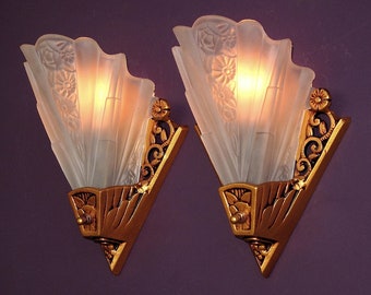Pair Lightolier Art Deco Bungalow Wall Sconces, vintagelights