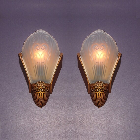 Vintage Lights 3 Pair 1920s 30s Slip Shade Wall Sconces by Virden