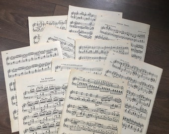 10 Various Vintage PIANO Sheet Music pages Scrapbooking Junk Journals Notes Collages