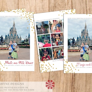 Magie en Pixie Dust Disney Christmas Card . Moderne vakantiekaart . Goud Glitter Folie Disney . JPEG of PDF . Print zelf . Gratis achterkant .