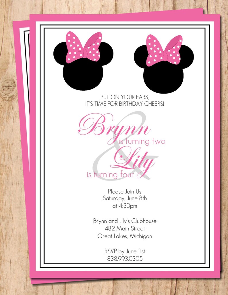 Minnie Mouse Birthday Invitation Pink and Black Printable - Etsy