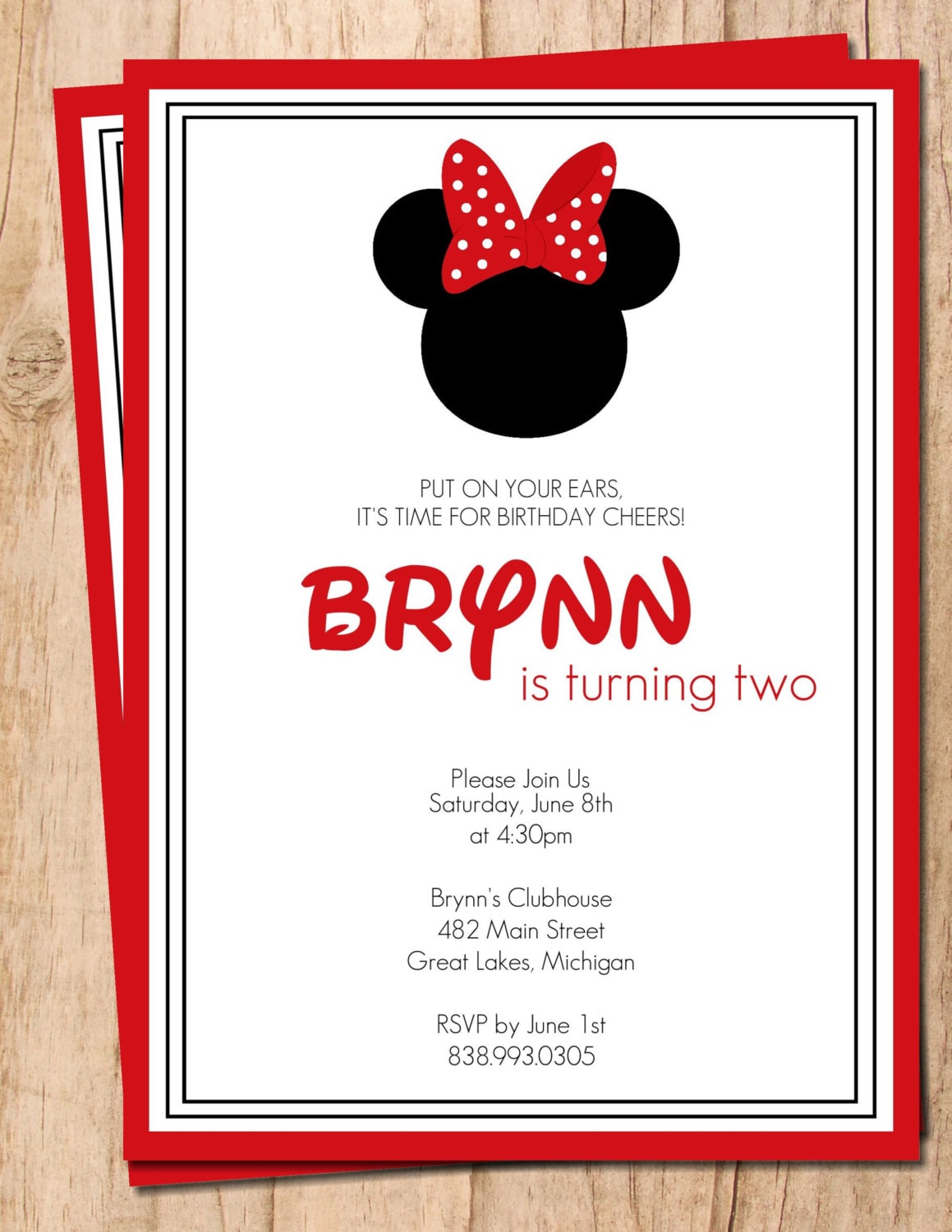 Minnie Mouse . Red and Black . Printable Birthday Invitation . Digital ...