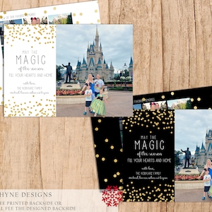 Magic Glitter Foil Confetti Holiday Photo Card. Tarjeta de Navidad moderna de Disney. JPEG o PDF . Archivo digital .  Lado de coincidencia GRATIS. Sencillo