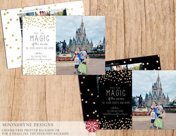 Magic Glitter Foil Confetti Holiday Photo Card. Modern Disney Christmas Card . JPEG or PDF . Digital File  .  FREE Matching Side . Simple