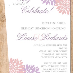 Anniversaire marquant - Raisons de célébrer - Jolies fleurs - Invitation imprimable . Fichier JPEG ou PDF