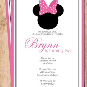 Minnie Mouse Birthday Invitation Pink and Black Printable - Etsy