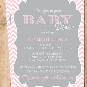 Mädchen Chevron Baby Shower Einladung. Druckbare Einladung. JPEG- oder PDF-Datei