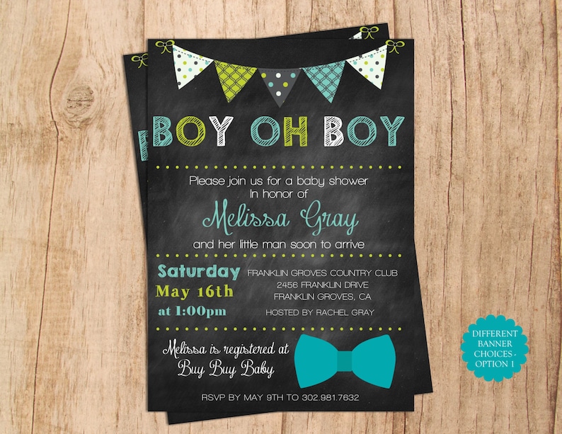 Boy Oh Boy Baby Shower Invitation Banner With Green Blue Etsy