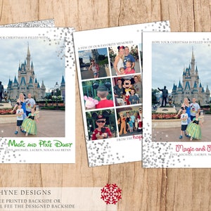 Magic and Pixie Dust Disney Christmas Card. Nowoczesna kartka świąteczna. Srebrna folia brokatowa Disney. JPEG lub PDF. Wydrukuj sam. Tył gratis.
