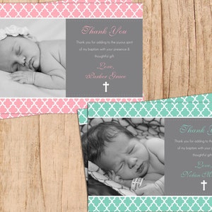 Moderne Quatrefoil Photo Baptême / Baptême Merci Numérique et imprimable JPEG ou PDF . Première Communion Carte de remerciement .de nombreux choix de couleurs
