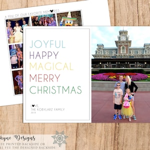 Joyful Happy Magical Merry Christmas .Modern Disney Christmas Card  Mickey Mouse .JPEG or PDF . Digital File  .  FREE Matching Side . Simple