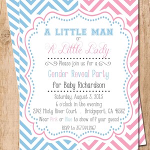 Kleiner Mann oder Kleine Dame. Gender Reveal Party Printable Einladung