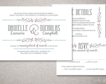 Woodland Rustic "Nicholas" Personalized Wedding Invitation Suite - Whimsy Tree Branch Invitations - DIY Digital Printable or Printed Invite