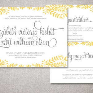 Floral Frame Elizabeth Wedding Invitations Suite Rustic Calligraphy Shabby Chic Invite Custom Digital Printable or Printed Invitation image 1