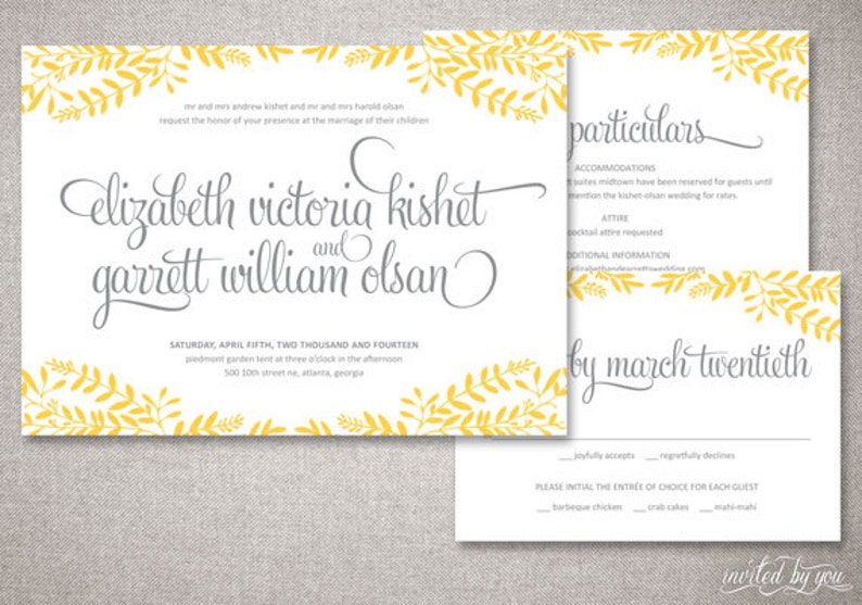 Floral Frame Elizabeth Wedding Invitations Suite Rustic Calligraphy Shabby Chic Invite Custom Digital Printable or Printed Invitation image 1