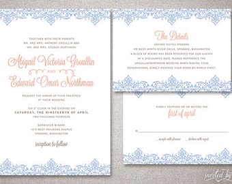 Classic Vintage "Abigail" Wedding Invitation Suite - Traditional Elegant Ornate Invitations - Digital DIY Printable or Printed Invite