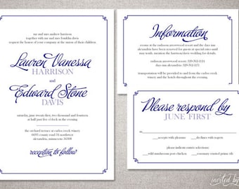 Calligraphy "Lauren" Wedding Invitation Suite - Romantic Traditional Modern Script Invitations - Digital Printable or Printed Invite