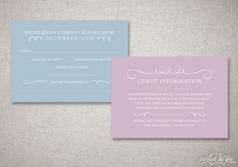 Classic Flourish Reigan Wedding Invitations Suite Typography Colorful Traditional Invitation DIY Digital Printable or Printed Invite image 4