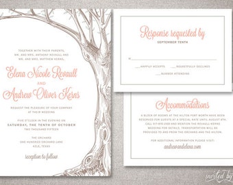 Woodland Tree Custom "Elena" Wedding Invitation Suite - Rustic Shabby Chic Nature Invitations - DIY Digital Printable or Printed Invite