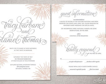 Firework Inspired "Tracy" Wedding Invitation Suite - Whimsy Modern Calligraphy Script Invitations - DIY Digital Printable or Printed Invite