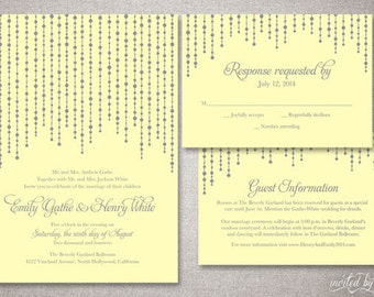 Romantic Hanging Garland "Emily" Wedding Invitation Suite - Vintage Modern Elegant Dot Invitations - Digital Printable / Printed Invite