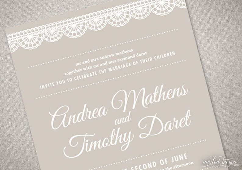 Art Deco Lace Andrea Wedding Invitations Suite Etsy