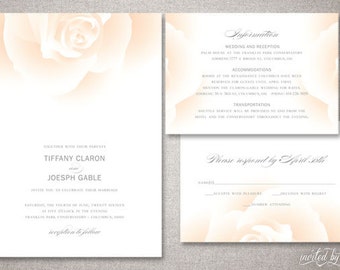 Modern Rose "Tiffany" Wedding Invitation Suite - Romantic Floral Garden Invite - Personalized DIY Digital Printable or Printed Invitations