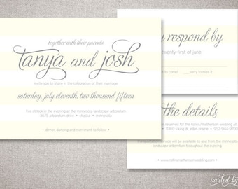 Modern Striped "Tanya" Wedding Invitation Suite - Elegant Preppy Calligraphy Stripe Custom Invitations - Digital Printable / Printed Invite