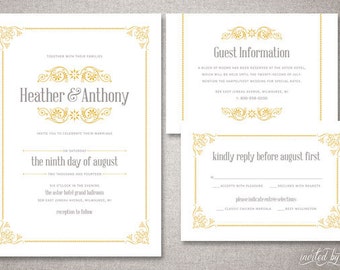 Vintage "Heather" Wedding Invitation Suite - Victorian Classic Traditional Elegant Ornate Invitations - Digital Printable / Printed Invite