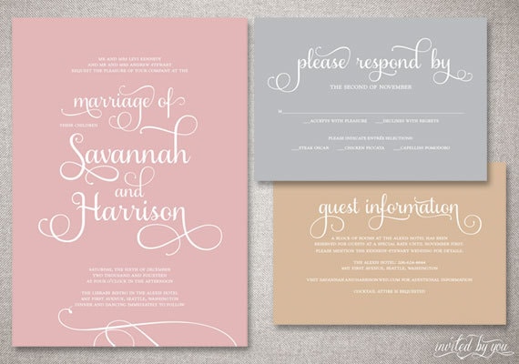 Colorful Calligraphy "Savannah" Wedding Invitation Suite - Modern Whimsical Script Invitations - DIY Digital Printable or Printed Invite