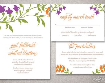 Modern Rustic Floral "Gail" Wedding Invitation Suite - Graphic Woodland Invitations - Personalized DIY Digital Printable or Printed Invite