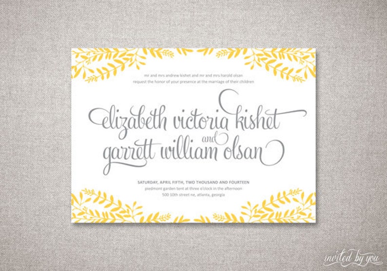 Floral Frame Elizabeth Wedding Invitations Suite Rustic Calligraphy Shabby Chic Invite Custom Digital Printable or Printed Invitation image 2