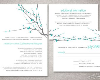 Modern "Rachel" Wedding Invitation Suite - Floral Branch Invite - Personalized DIY Digital Printable or Printed Invitations