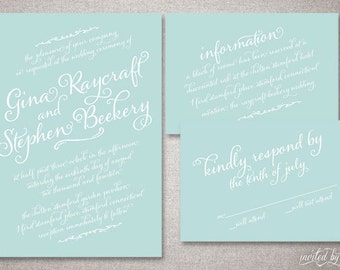 Calligraphy Script "Gina" Wedding Invitation Suite - Shabby Chic Vintage Handwritten Invitations - DIY Digital Printable or Printed Invite